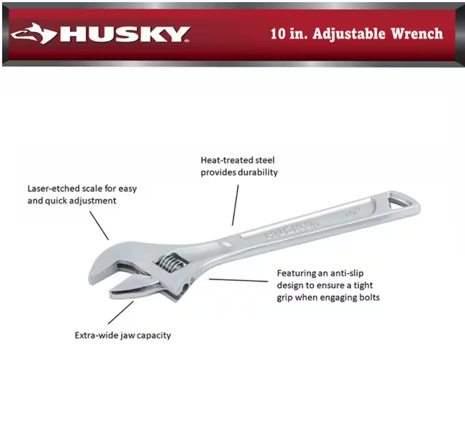 Husky 10 in. Adjustable Wrench