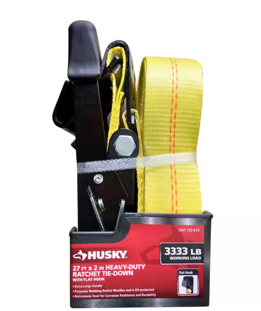 (3 Pack) Husky 2 in. x 27 ft. Heavy-Duty Ratchet Tie-Down Strap with Flat Hooks