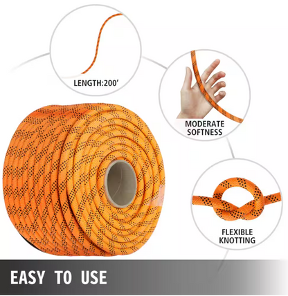 VEVOR 9/16 in. Double Braid Polyester Rope 200 ft. Nylon Pulling Rope 8600 lbs. Breaking Strength Polyester Load Sailing Rope