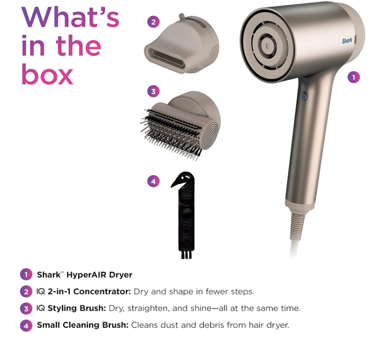 Shark HyperAIR Ionic Hair Dryer with IQ 2-in-1 Concentrator & Styling Brush Attachments, HD112