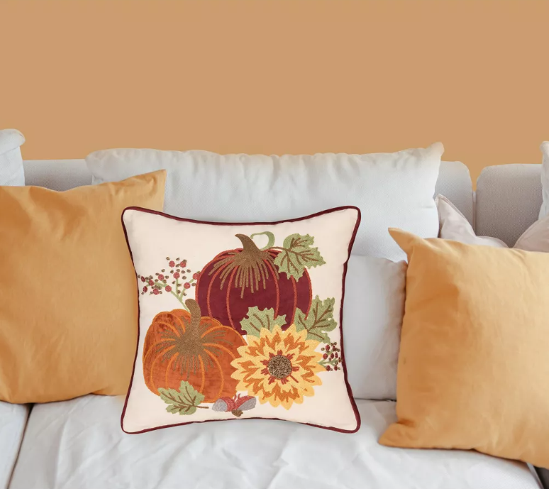 C&F Home 16" x 16" Pumpkins Sunflower Chain Stitch Fall Throw Pillow