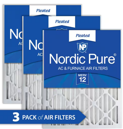 Nordic Pure 20 in. x 25 in. x 2 in. Allergen Pleated Furnace Air Filter MERV 12 (3-Pack)
