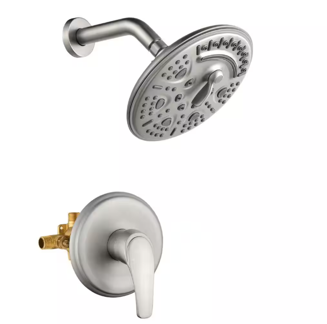 Fapully 6-Spray Patterns with 2 GPM 8 in. Wall Mount Fixed Shower Head with Pressure Balance in Brushed Nickel