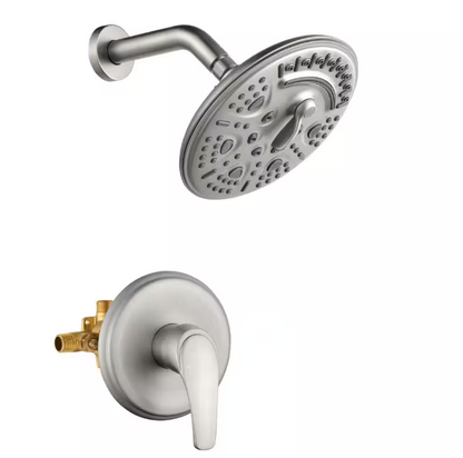 Fapully 6-Spray Patterns with 2 GPM 8 in. Wall Mount Fixed Shower Head with Pressure Balance in Brushed Nickel