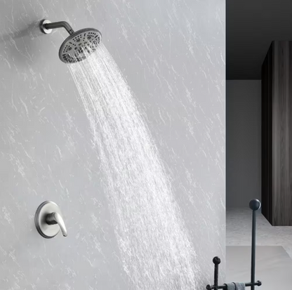 Fapully 6-Spray Patterns with 2 GPM 8 in. Wall Mount Fixed Shower Head with Pressure Balance in Brushed Nickel