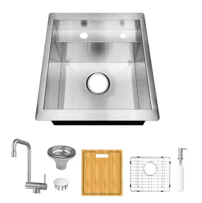 Glacier Bay Zero Radius 17 in. Undermount 18G Stainless Steel Single Bowl Workstation Bar Sink with Folding Faucet