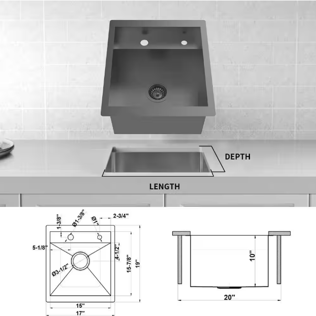 Glacier Bay Zero Radius 17 in. Undermount 18G Stainless Steel Single Bowl Workstation Bar Sink with Folding Faucet