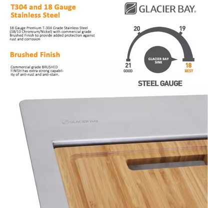 Glacier Bay Zero Radius 17 in. Undermount 18G Stainless Steel Single Bowl Workstation Bar Sink with Folding Faucet