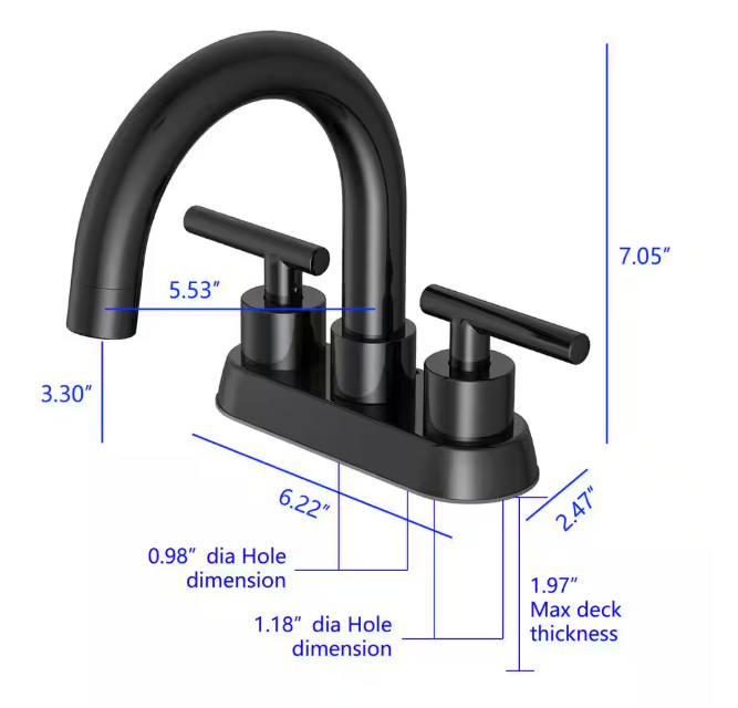 Cartway 4 in. Centerset 2-Handle High-Arc Bathroom Faucet in Matte Black