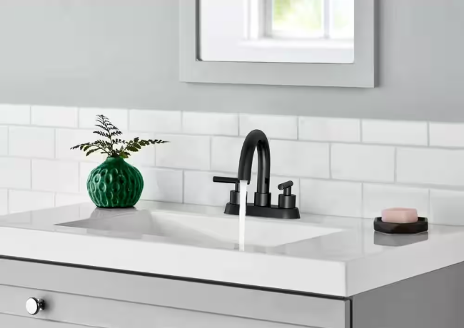 Cartway 4 in. Centerset 2-Handle High-Arc Bathroom Faucet in Matte Black