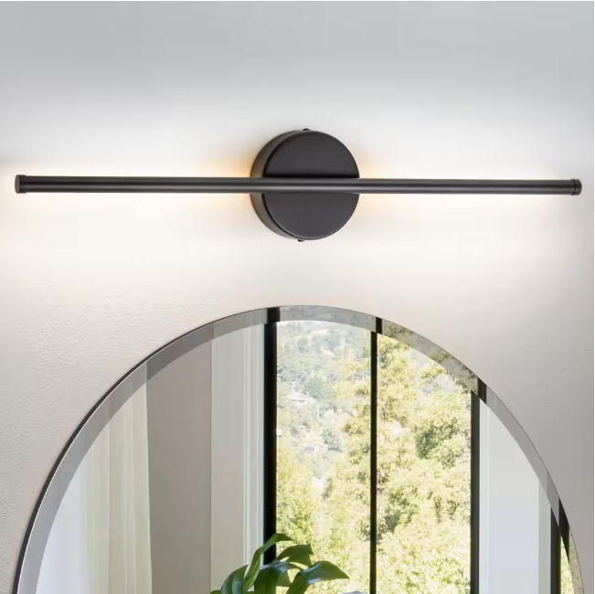 RRTYO Byers 23.6 in. 1-Light Black Linear Dimmable Wall Sconce 3000K Warm Light LED Bathroom Vanity Light with Round Backplate