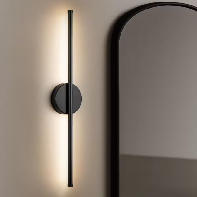 RRTYO Byers 23.6 in. 1-Light Black Linear Dimmable Wall Sconce 3000K Warm Light LED Bathroom Vanity Light with Round Backplate