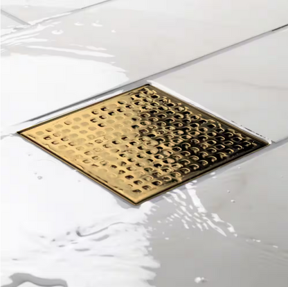 Oatey Designline 6 in. x 6 in. Stainless Steel Square Shower Drain with Square Pattern Drain Cover in Brushed Gold