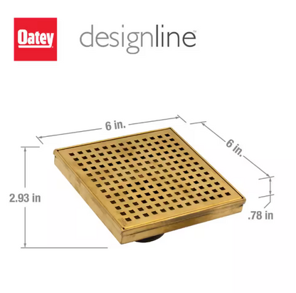 Oatey Designline 6 in. x 6 in. Stainless Steel Square Shower Drain with Square Pattern Drain Cover in Brushed Gold