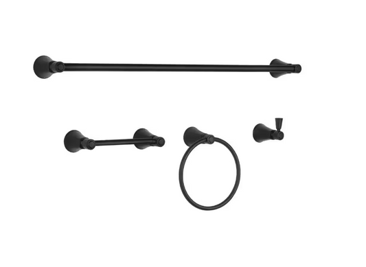 Glacier Bay Melina 4-Piece Bath Hardware Set with 24 in. Towel Bar, TP Holder, Towel Ring and Robe Hook in Matte Black