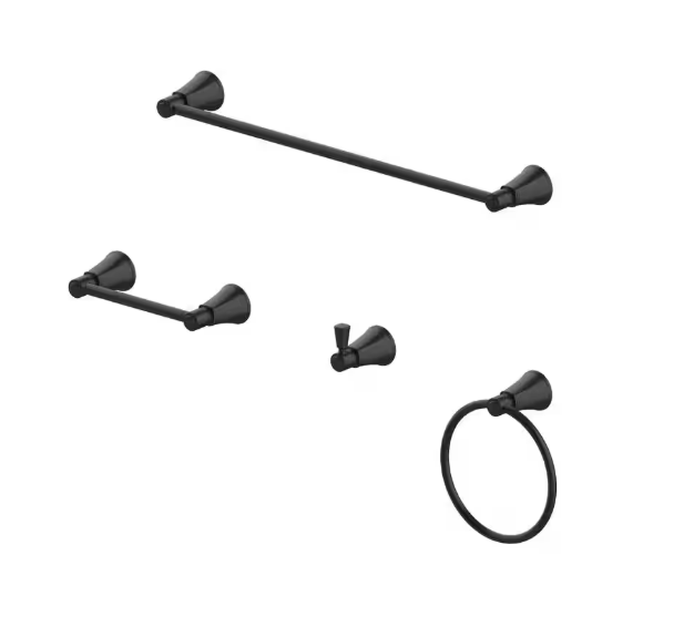 Glacier Bay Melina 4-Piece Bath Hardware Set with 24 in. Towel Bar, TP Holder, Towel Ring and Robe Hook in Matte Black
