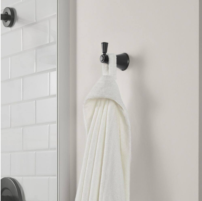 Glacier Bay Melina 4-Piece Bath Hardware Set with 24 in. Towel Bar, TP Holder, Towel Ring and Robe Hook in Matte Black