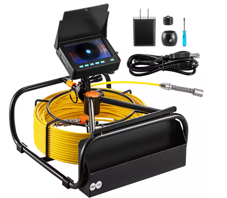 VEVOR Sewer Camera 4.3 in. Screen Pipeline Inspection Camera IP68 with 32.8 ft. Snake Cable, LED Lights for Duct Drain Pipe