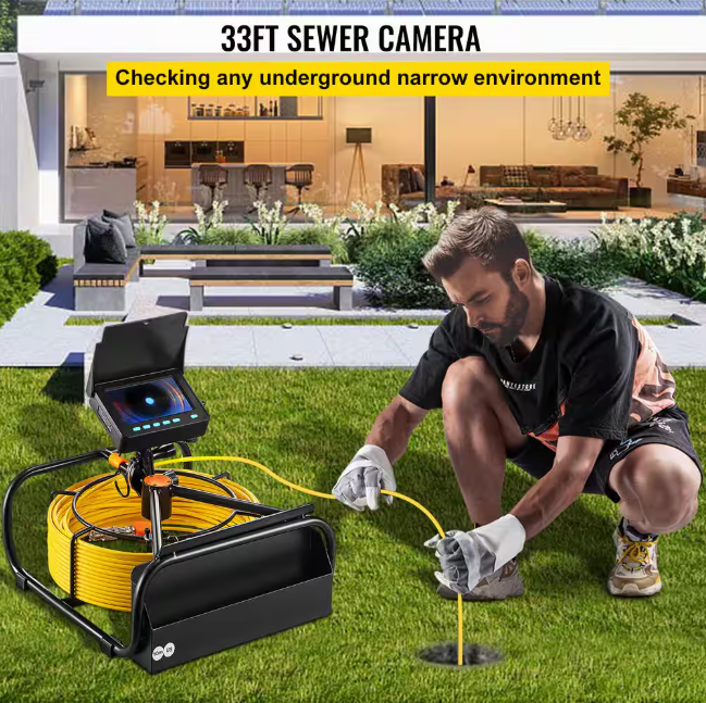 VEVOR Sewer Camera 4.3 in. Screen Pipeline Inspection Camera IP68 with 32.8 ft. Snake Cable, LED Lights for Duct Drain Pipe