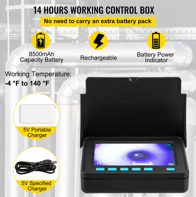 VEVOR Sewer Camera 4.3 in. Screen Pipeline Inspection Camera IP68 with 32.8 ft. Snake Cable, LED Lights for Duct Drain Pipe