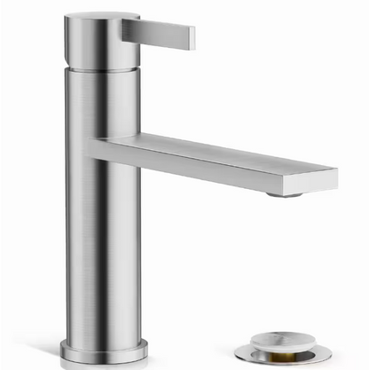 Phiestina Single Handle Bathroom Sink Basin Faucet,Brushed Nickel Low Arc Single Hole Faucet, with Metal Pop-up Drain