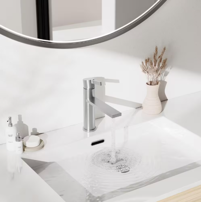 Phiestina Single Handle Bathroom Sink Basin Faucet,Brushed Nickel Low Arc Single Hole Faucet, with Metal Pop-up Drain