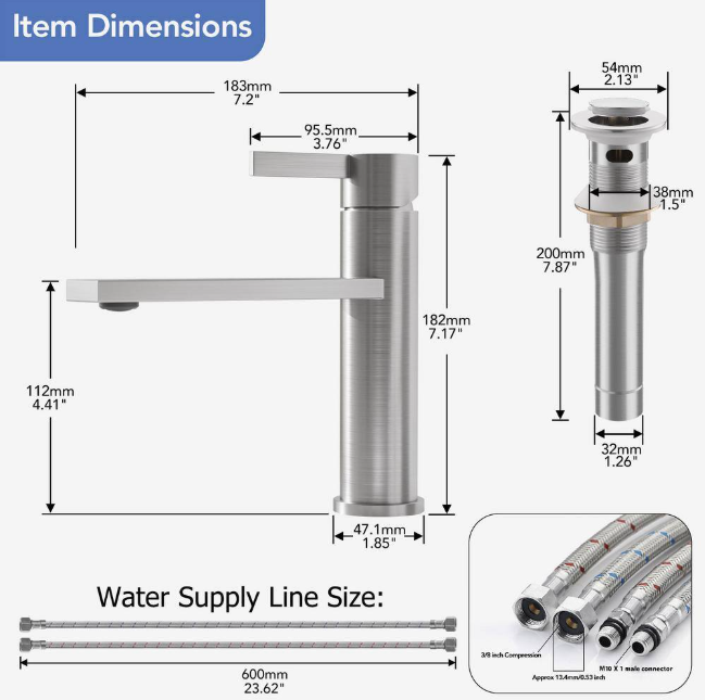 Phiestina Single Handle Bathroom Sink Basin Faucet,Brushed Nickel Low Arc Single Hole Faucet, with Metal Pop-up Drain