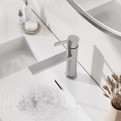 Phiestina Single Handle Bathroom Sink Basin Faucet,Brushed Nickel Low Arc Single Hole Faucet, with Metal Pop-up Drain