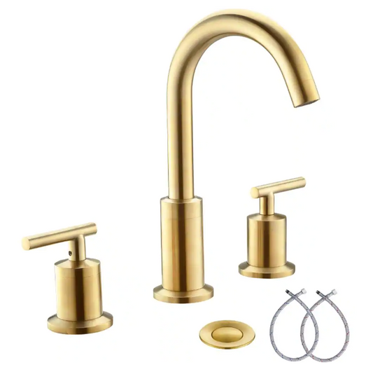 Phiestina Brushed Gold Widespread 8 in. 2-Handle Bathroom Faucet 3-Hole