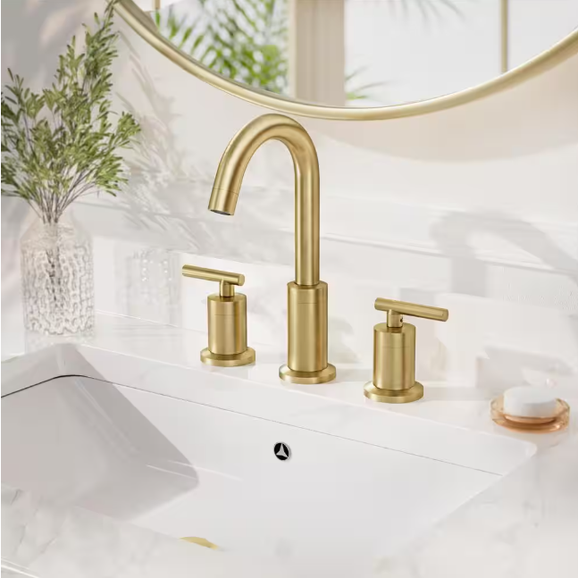 Phiestina Brushed Gold Widespread 8 in. 2-Handle Bathroom Faucet 3-Hole