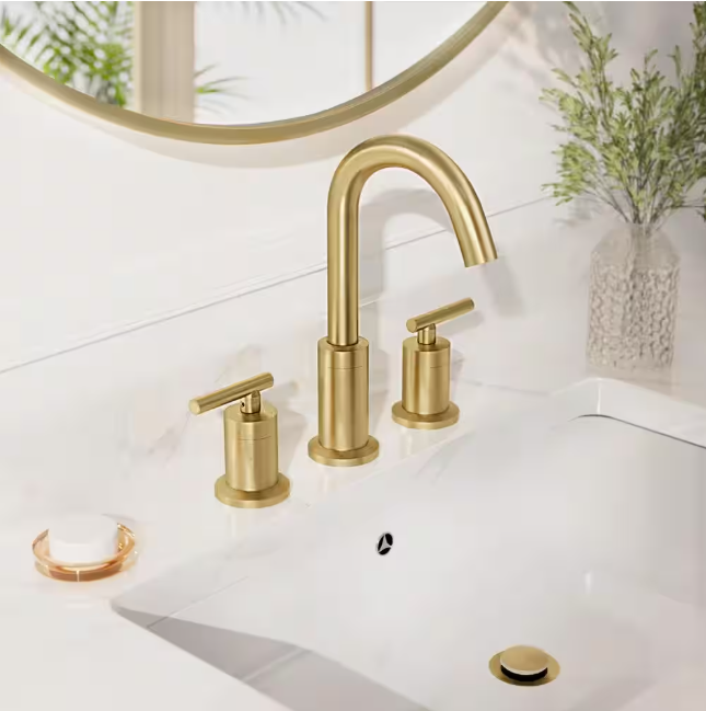 Phiestina Brushed Gold Widespread 8 in. 2-Handle Bathroom Faucet 3-Hole