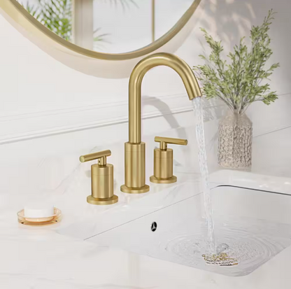 Phiestina Brushed Gold Widespread 8 in. 2-Handle Bathroom Faucet 3-Hole