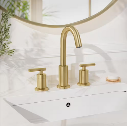 Phiestina Brushed Gold Widespread 8 in. 2-Handle Bathroom Faucet 3-Hole