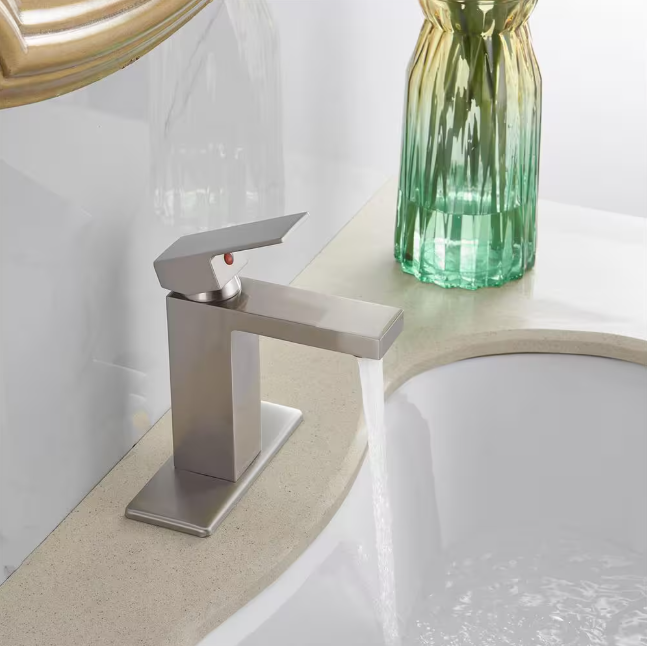 Single-Handle Single-Hole Brass Bathroom Sink Faucet with Pop-Up Drain Assembly and Deckplate Included in Brushed Nickel