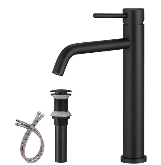 BWE Single Hole Single Handle Bathroom Vessel Sink Faucet With Pop Up Drain Without Overflow in Matte Black