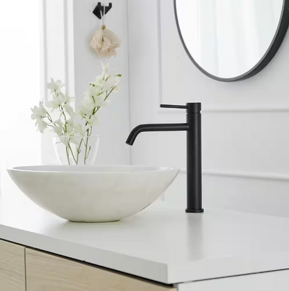 BWE Single Hole Single Handle Bathroom Vessel Sink Faucet With Pop Up Drain Without Overflow in Matte Black
