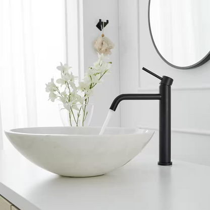 BWE Single Hole Single Handle Bathroom Vessel Sink Faucet With Pop Up Drain Without Overflow in Matte Black