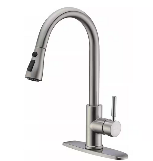 ELLO&ALLO Single-Handle Pull-Out Sprayer Kitchen Faucet with Deck Plate in Brushed Nickel