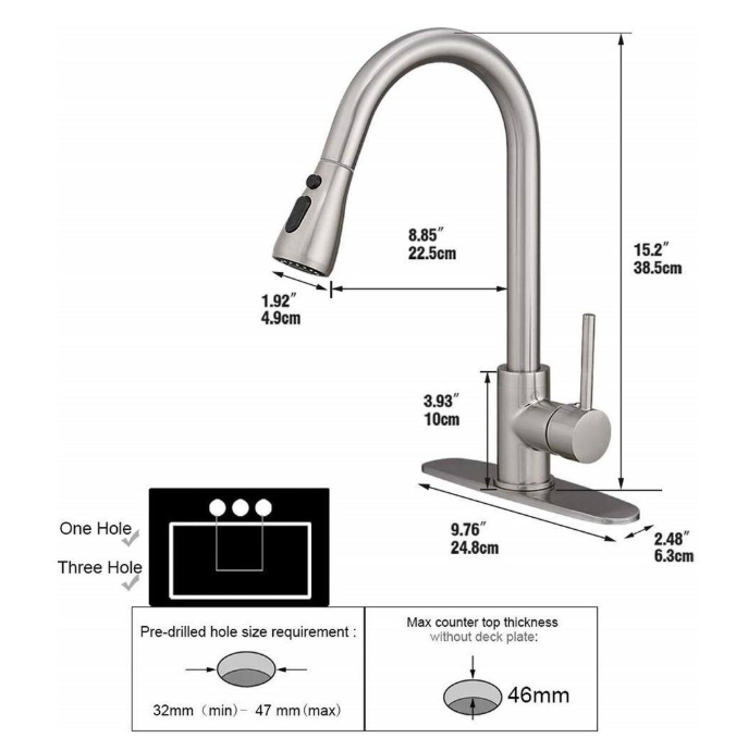 ELLO&ALLO Single-Handle Pull-Out Sprayer Kitchen Faucet with Deck Plate in Brushed Nickel