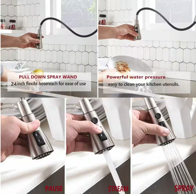 ELLO&ALLO Single-Handle Pull-Out Sprayer Kitchen Faucet with Deck Plate in Brushed Nickel