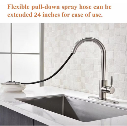 ELLO&ALLO Single-Handle Pull-Out Sprayer Kitchen Faucet with Deck Plate in Brushed Nickel