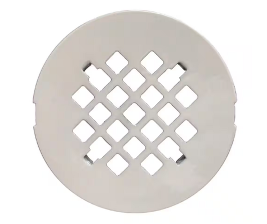 JONES STEPHENS 4-1/4 in. Round Replacement Snap-In Strainer in White for No Caulk Fiberglass Shower Stall Drains