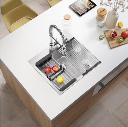 Attop Handmade Stainless steel 25 in. Single Bowl Top Mount Scratch-Resistant Nano Drop-in Kitchen Sink With Bottom Grid