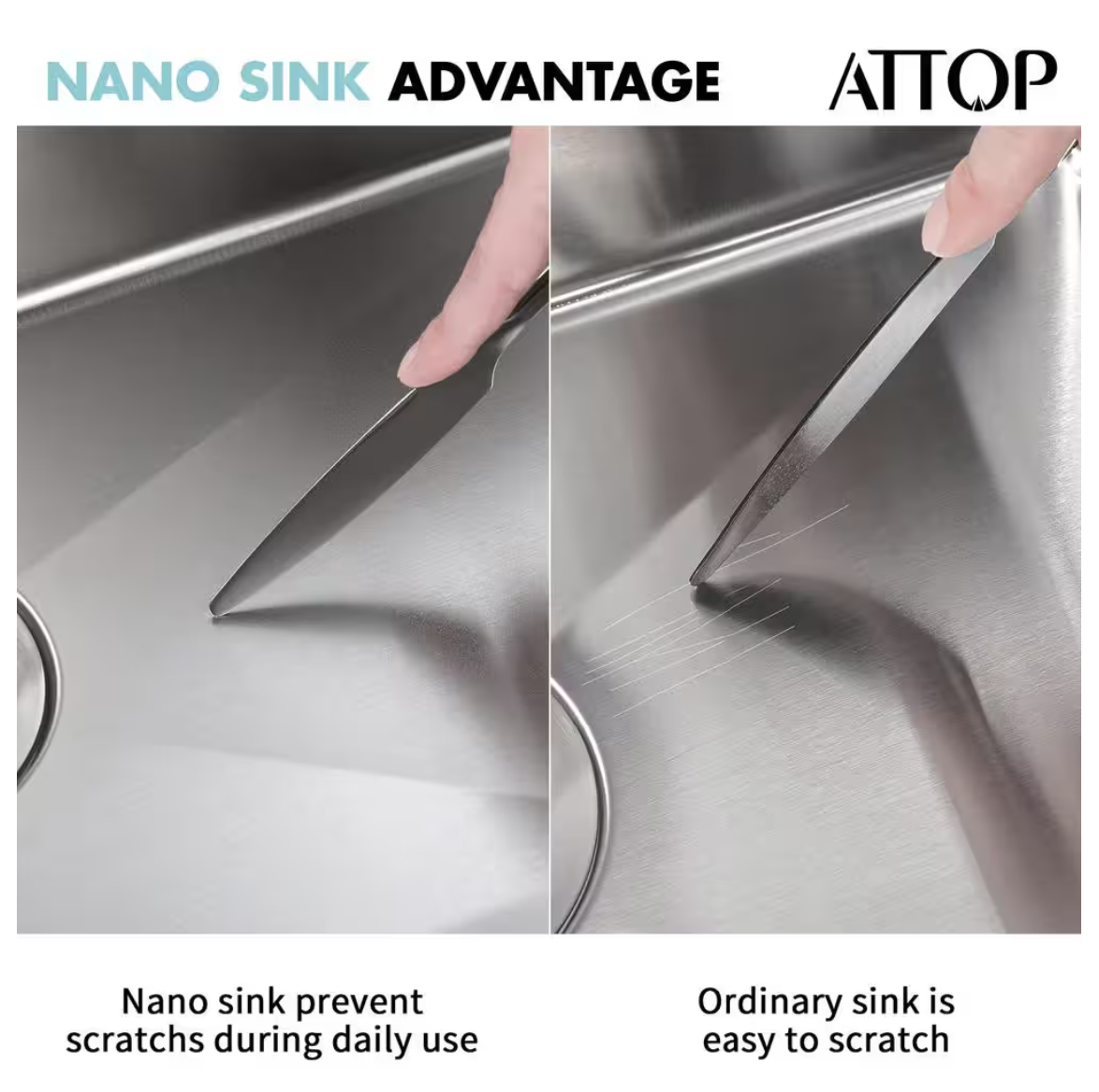 Attop Handmade Stainless steel 25 in. Single Bowl Top Mount Scratch-Resistant Nano Drop-in Kitchen Sink With Bottom Grid