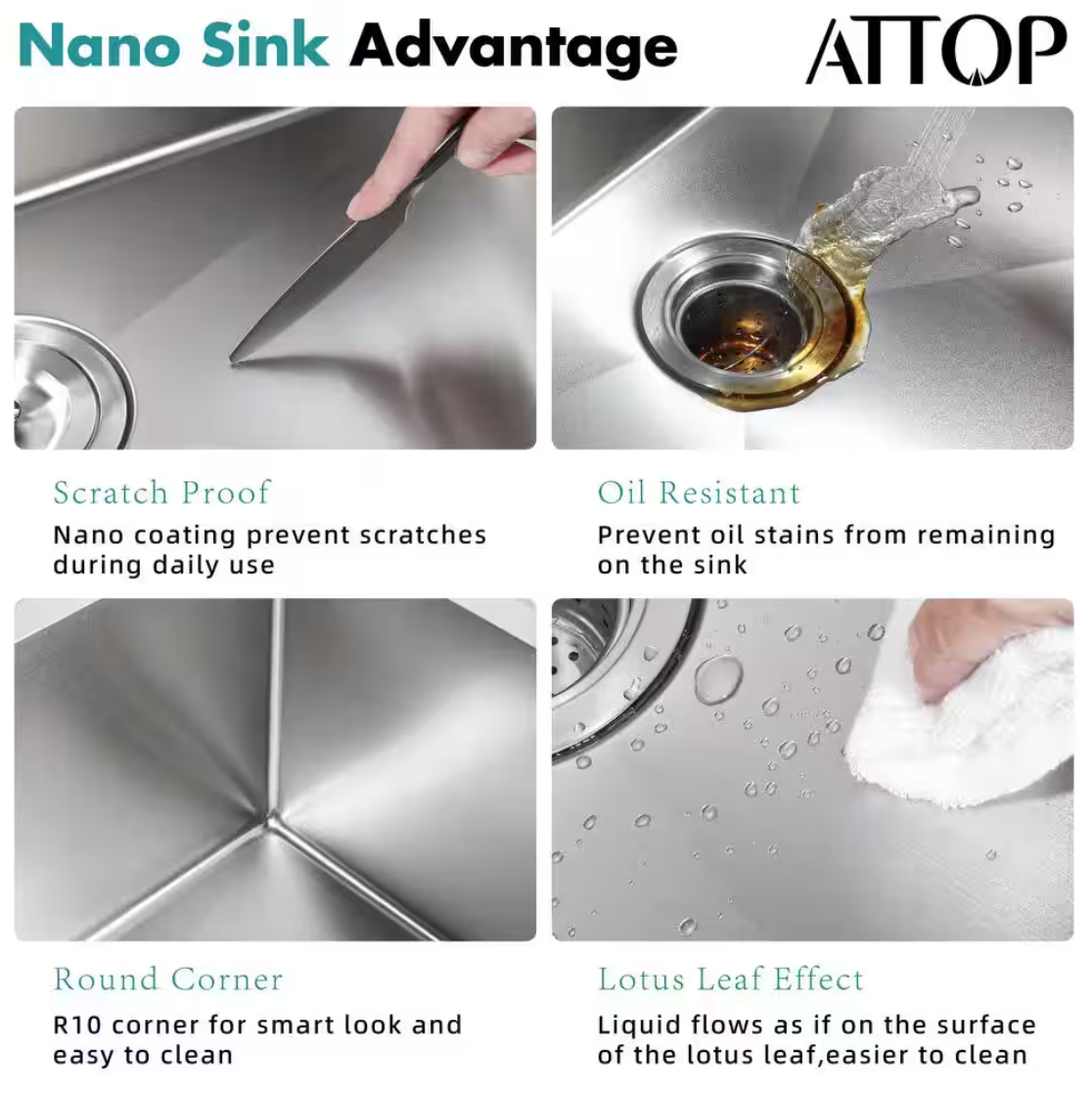 Attop Handmade Stainless steel 25 in. Single Bowl Top Mount Scratch-Resistant Nano Drop-in Kitchen Sink With Bottom Grid