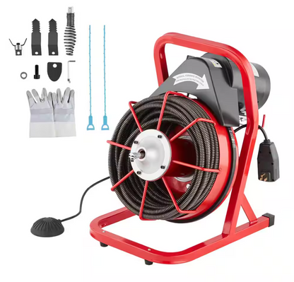 VEVOR Electric Drain Auger 75 ft. x 1/2 in. Drain Cleaner Machine 370- Watt w/ Cutters Glove Sewer Snake fit 2 to 4 in. Pipe