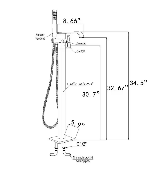 AKDY 1-Handle Freestanding Floor Mount Roman Tub Faucet Bathtub Filler with Hand Shower in Chrome