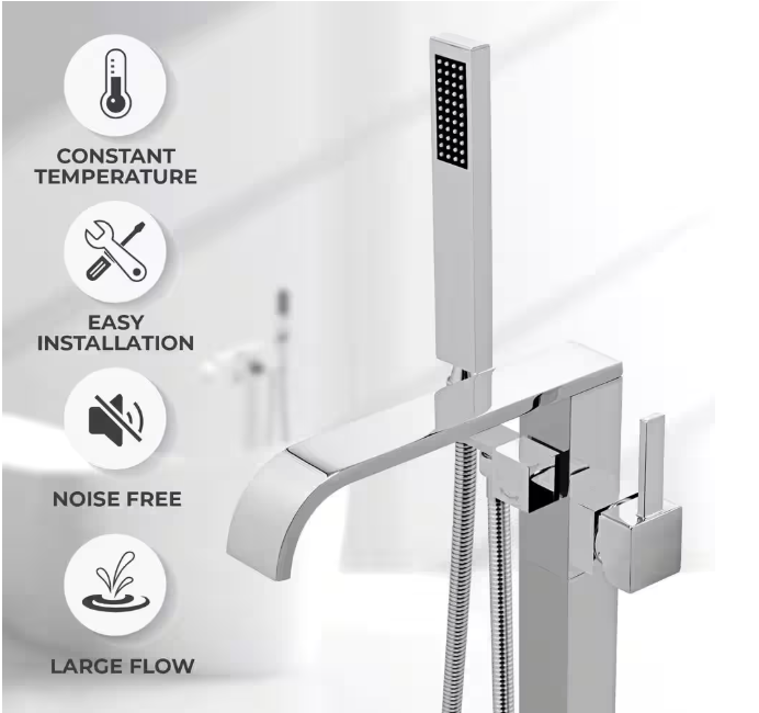 AKDY 1-Handle Freestanding Floor Mount Roman Tub Faucet Bathtub Filler with Hand Shower in Chrome