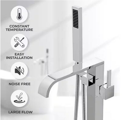 AKDY 1-Handle Freestanding Floor Mount Roman Tub Faucet Bathtub Filler with Hand Shower in Chrome