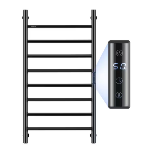 VEVOR 8 Bars Towel Warmer Rack, Wall Mounted Heated Towel Rack for Bathroom, IPX5 Waterproof Towel Heater Rack, Black